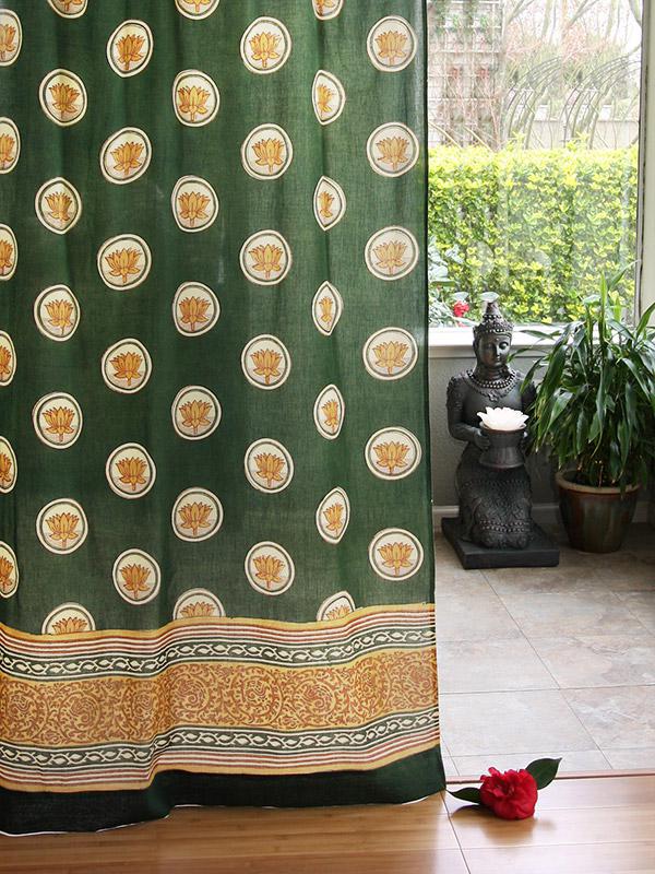 Pool Of Tranquility ~ Floral Lotus Green Sheer Curtain Panel