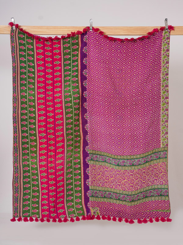 Ruby Bazaar Bloom Kantha Throw Quilt