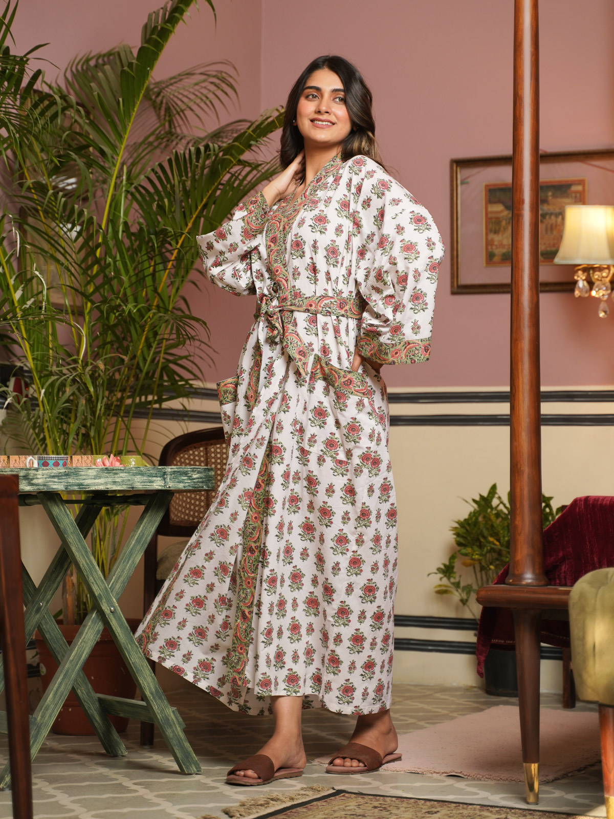 Red Roses ~ Floral Kimono Robe, Resort Lounge Wear