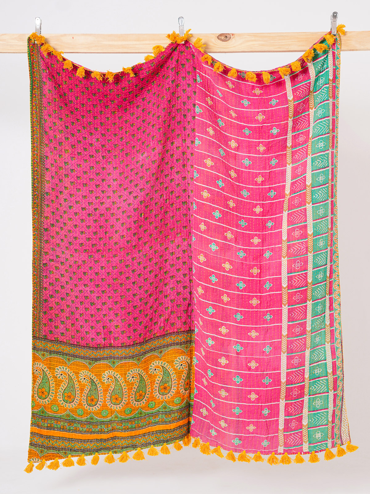 Pink Lagoon Vintage Sari Kantha Throw