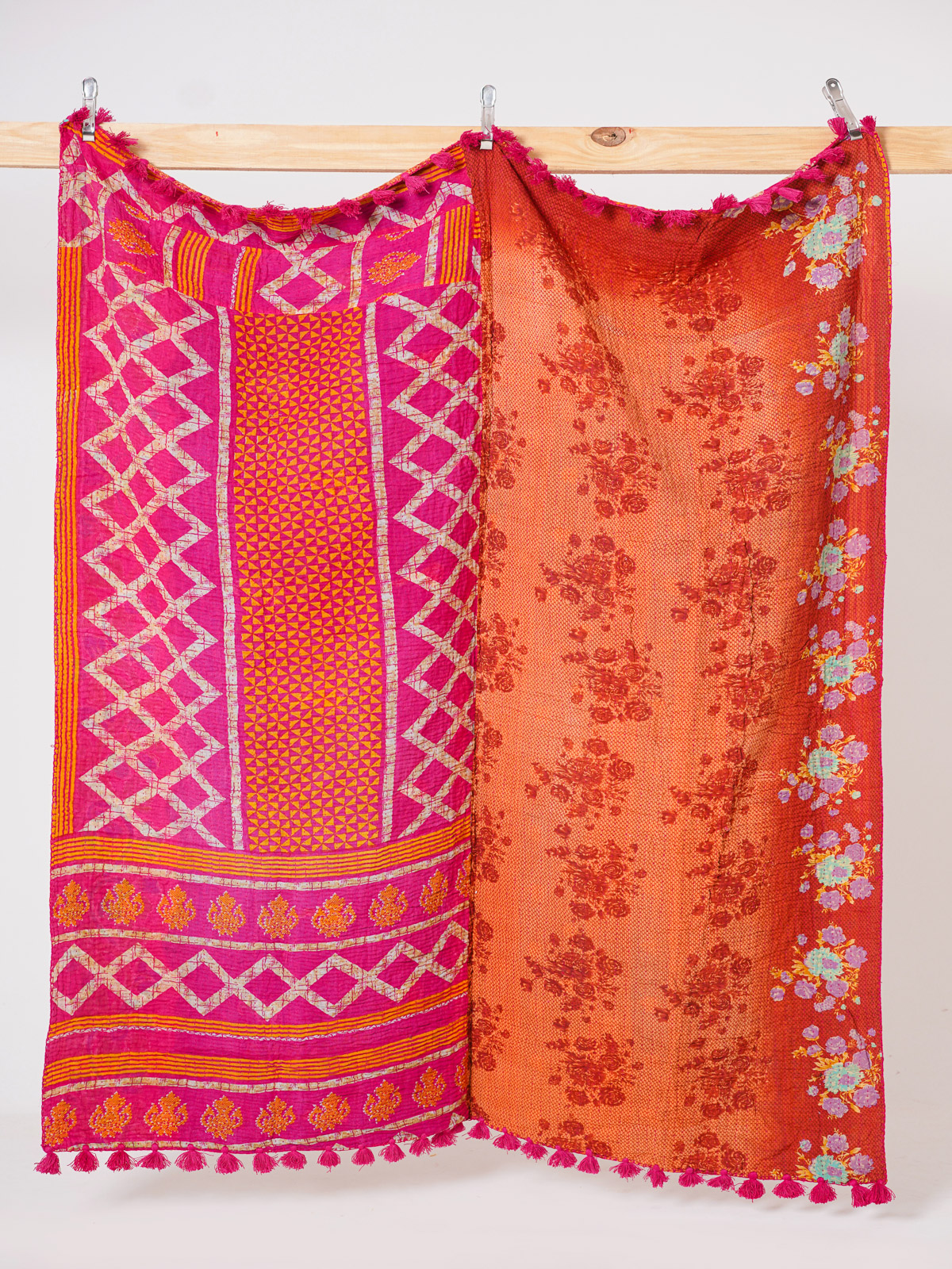 Coral Caravan Vintage Sari Kantha Throw