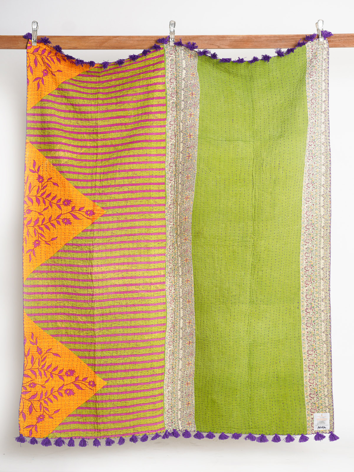 Pale Meadow Vintage Sari Kantha Throw