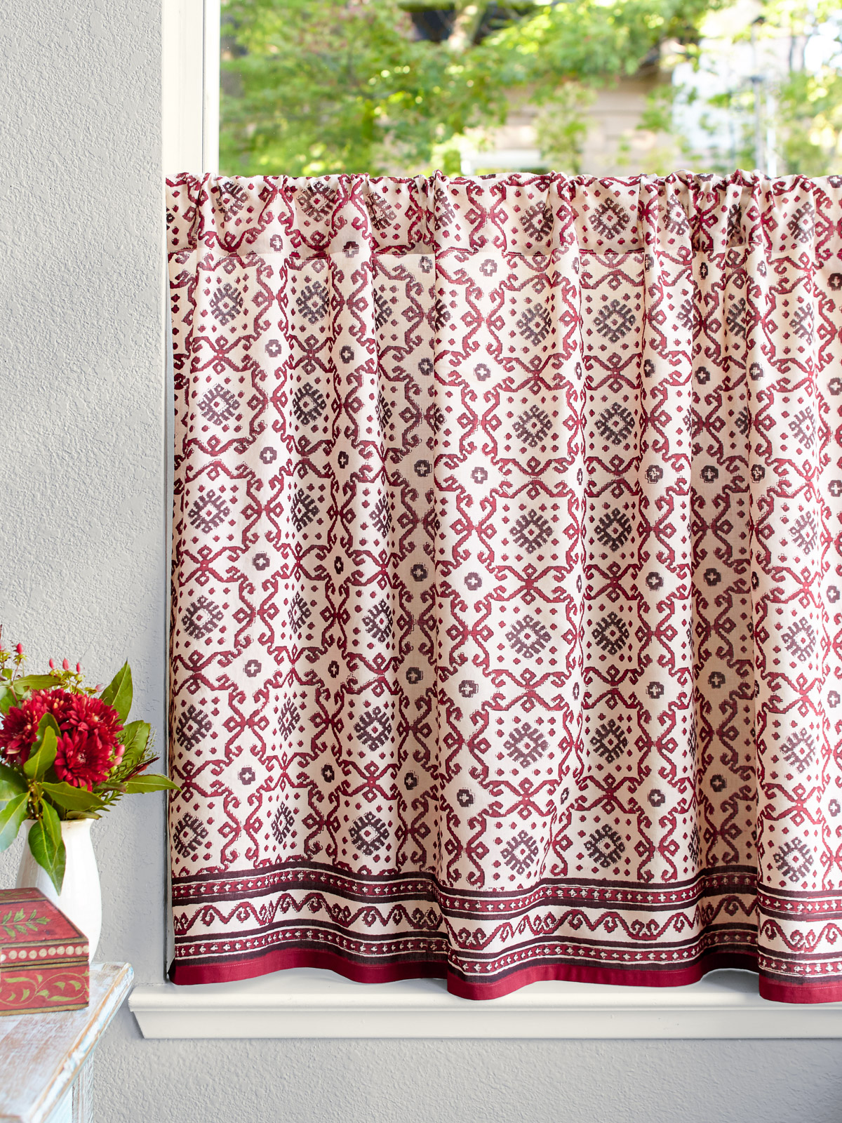 Ruby Kilim (CP) ~ Rustic Ruby Red and Black Kitchen Curtain
