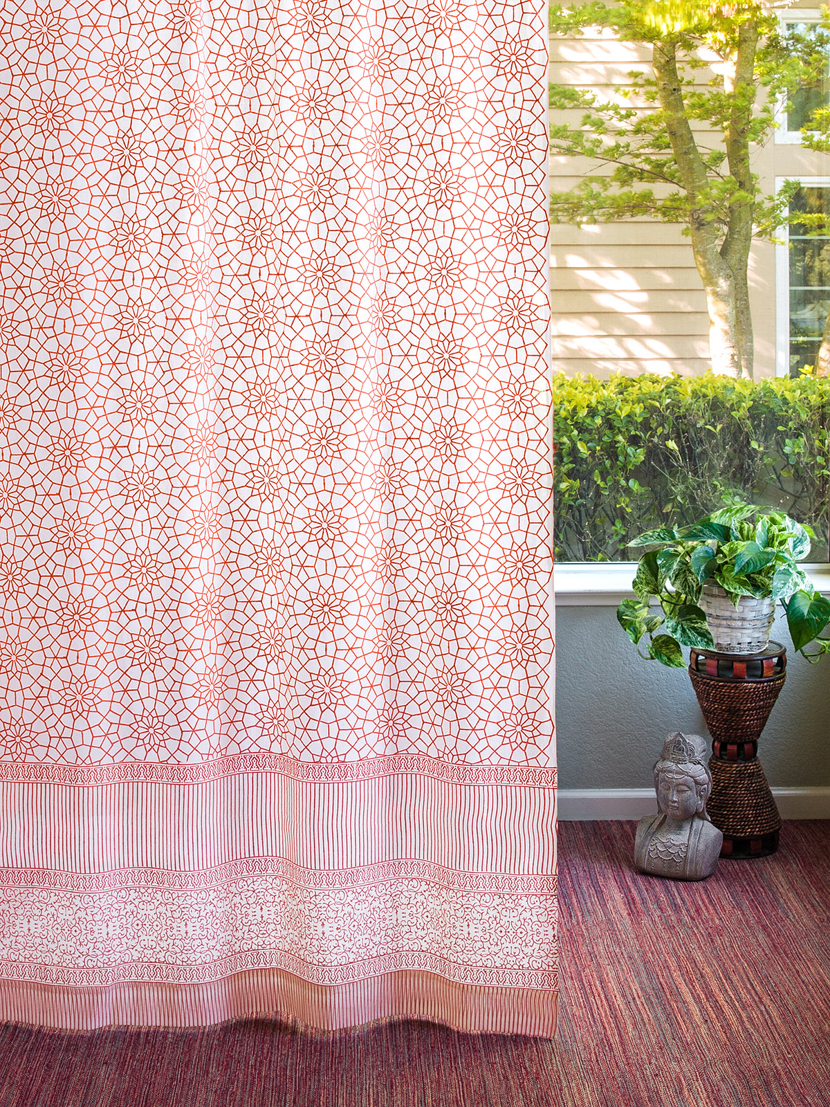 Royal Mansour Coral ~ Moroccan Geometric Orange Trellis Curtain