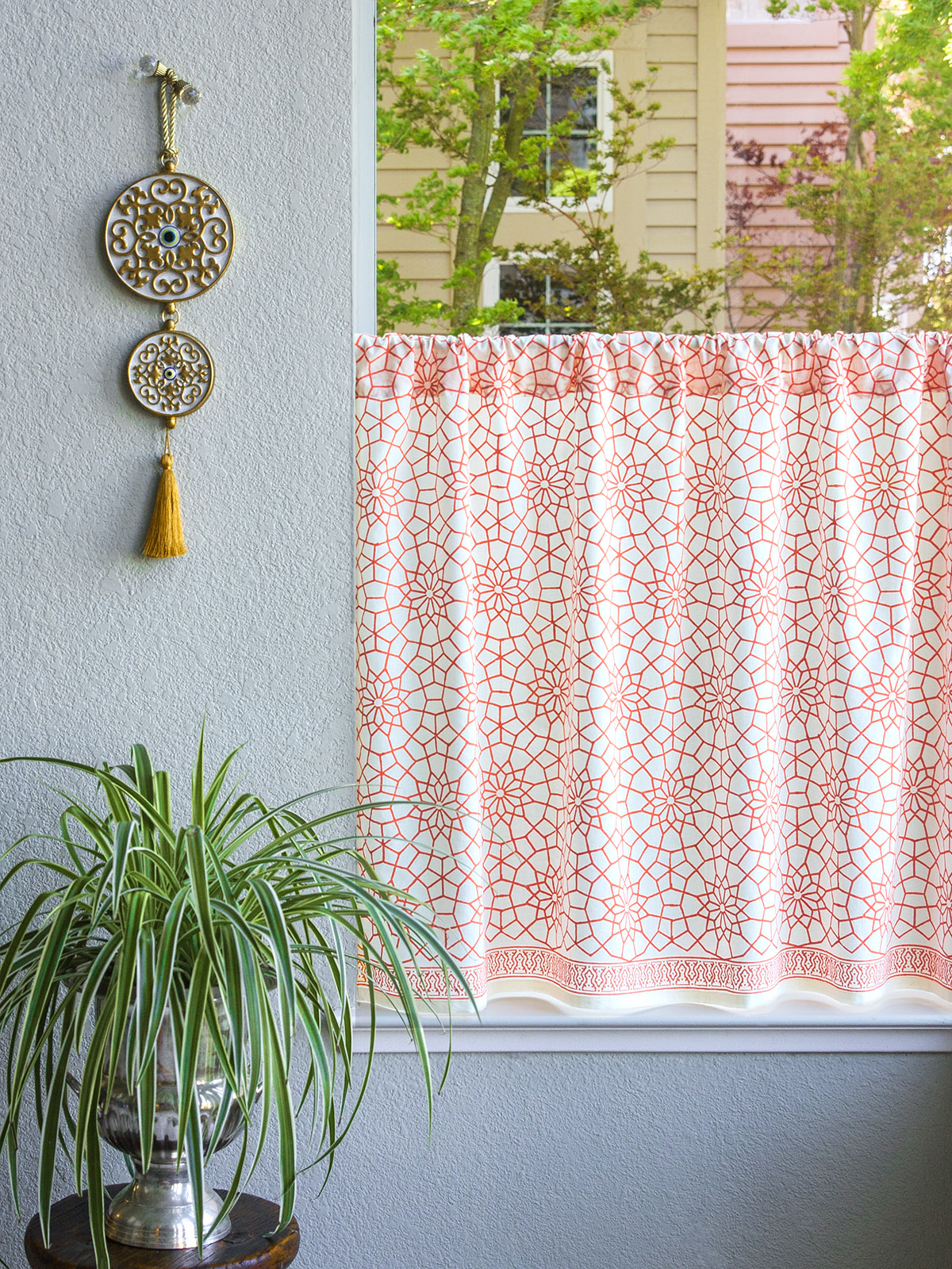Royal Mansour Coral ~ Moroccan Orange Trellis Kitchen Curtain