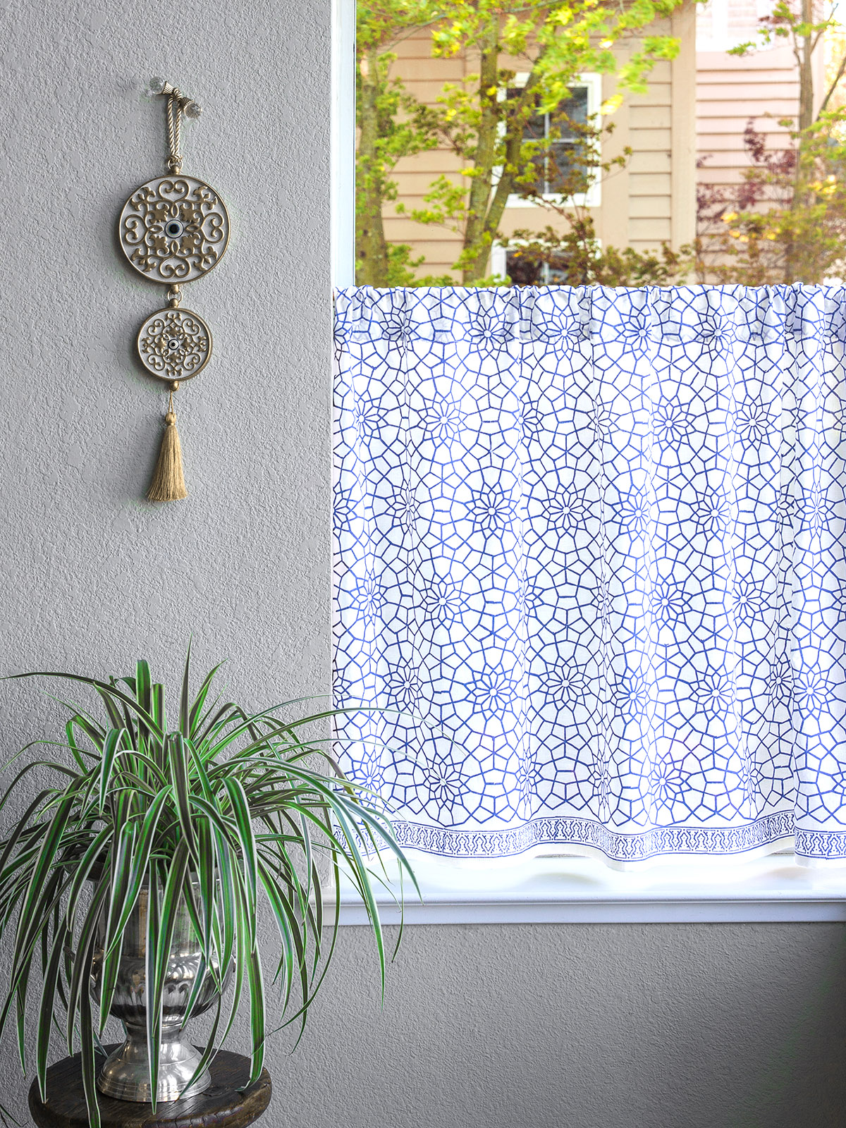 Royal Mansour Lapis ~ Moroccan Navy Trellis Kitchen Curtain