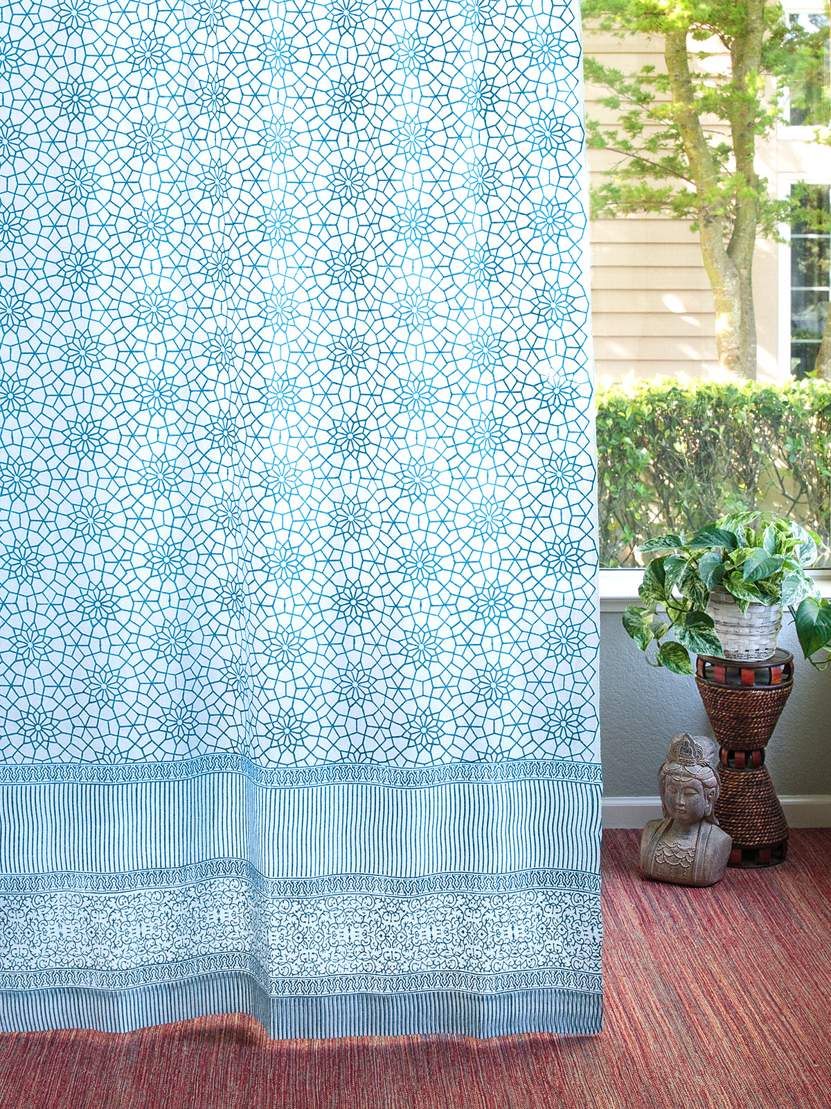 Royal Mansour Turquoise ~ Moroccan Geometric Trellis Curtain