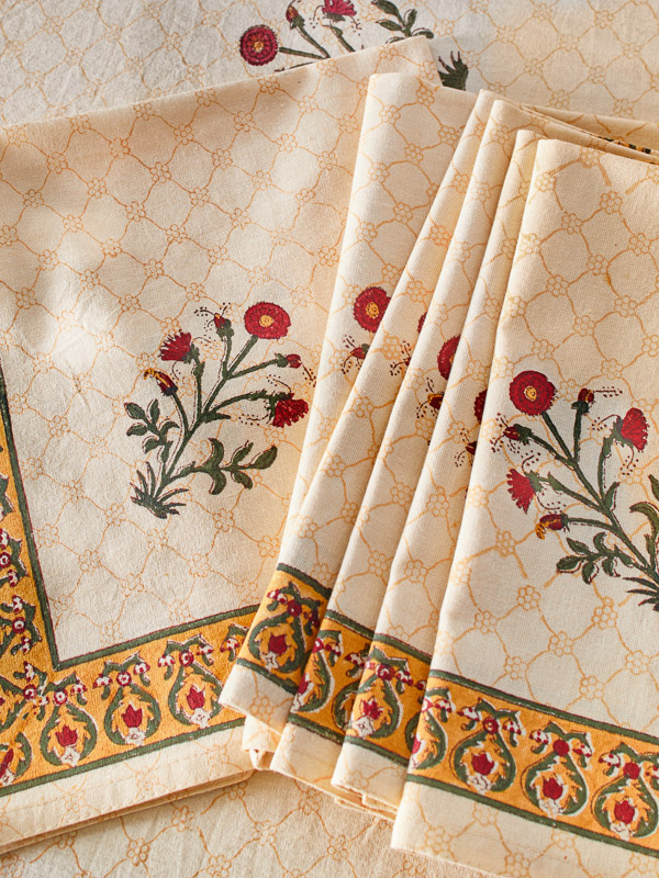 Red Poppy ~ Elegant Floral Cotton Dinner Table Napkins