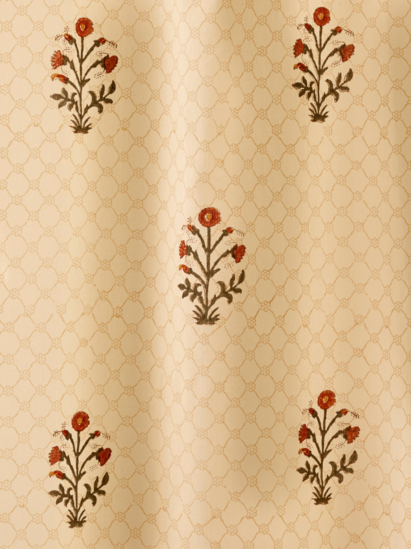 Red Poppy ~ Yellow Floral Fabric Swatch With Indian Styling
