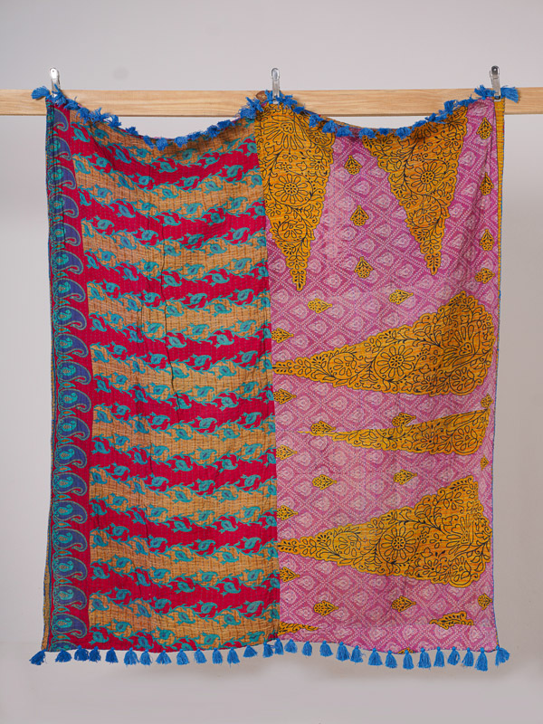 Lavender Bazaar Vintage Sari Kantha Throw