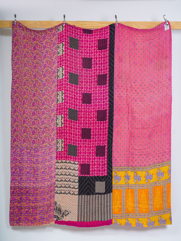 Santosh Meena ~ Vintage Kantha Quilt Sari Bedspread