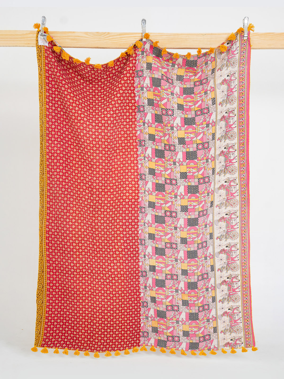 Coral Blossom Vintage Sari Kantha Throw