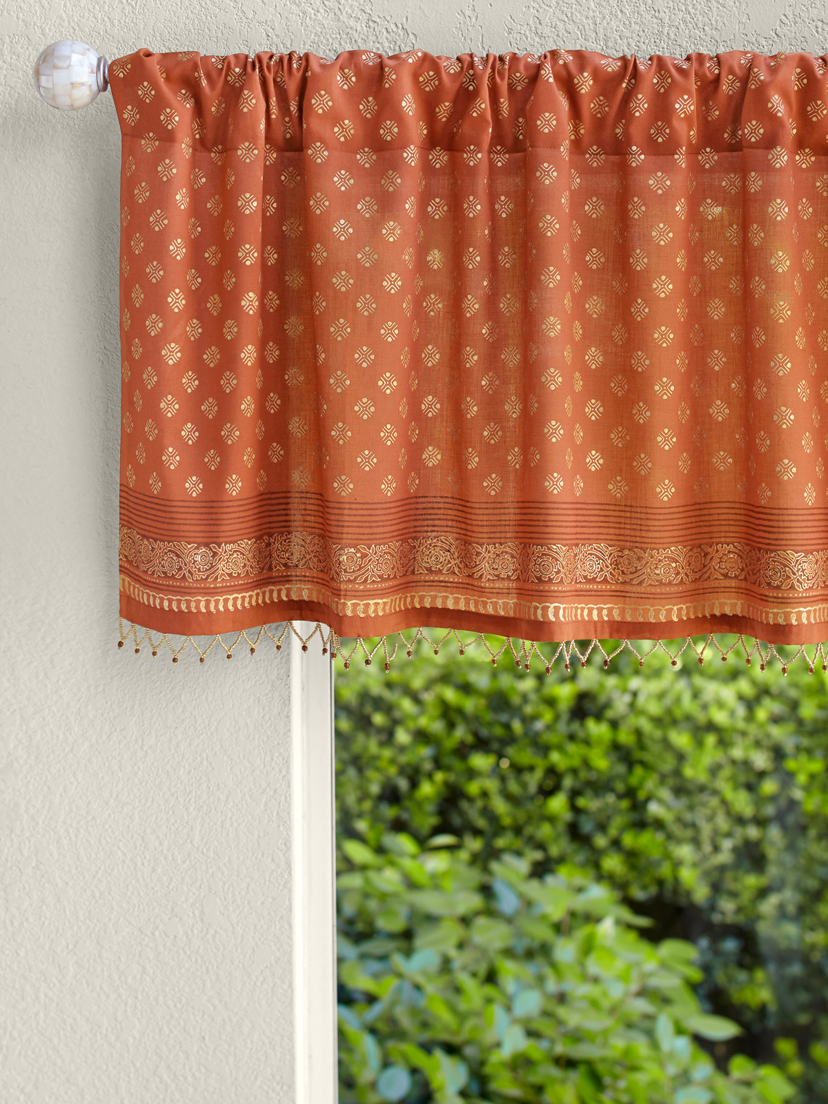 Shimmering Goldstone ~ Burnt Orange Rust Spice and Gold Valance
