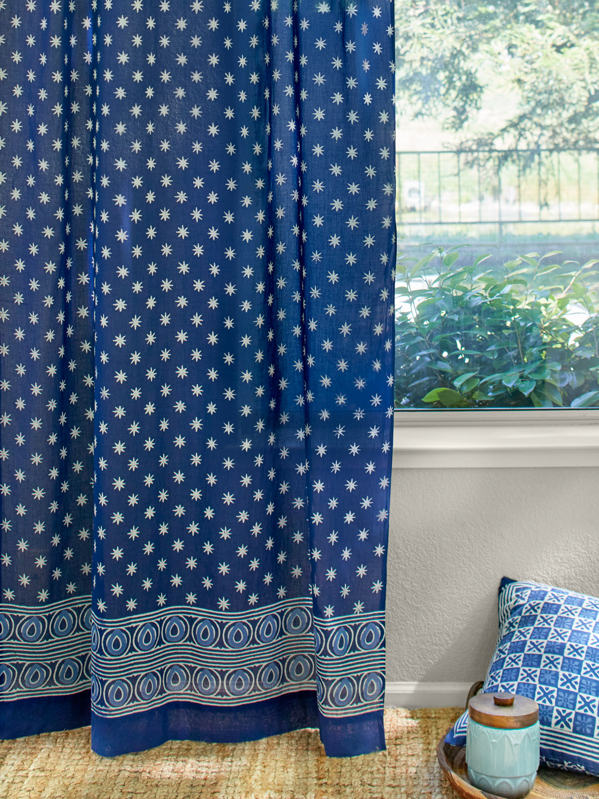 Starry Nights (CP) ~ Indigo Blue Batik India Sheer Curtain Panel