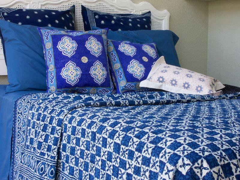 Starry Nights ~ Designer Blue India Batik Quilted Bedspread