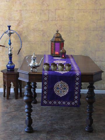 Purple Blue Moroccan Vintage Table Runner Holiday Table Linens