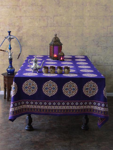 Purple Blue Moroccan Vintage Print Tablecloth Exotic Christmas Tablecloth