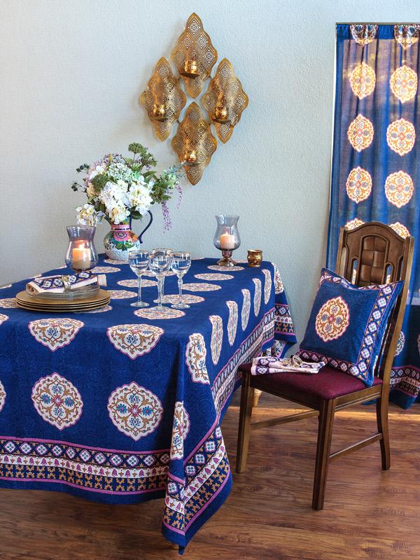 Sultans Palace ~ Royal Blue Moroccan Medallion Boho Tablecloth