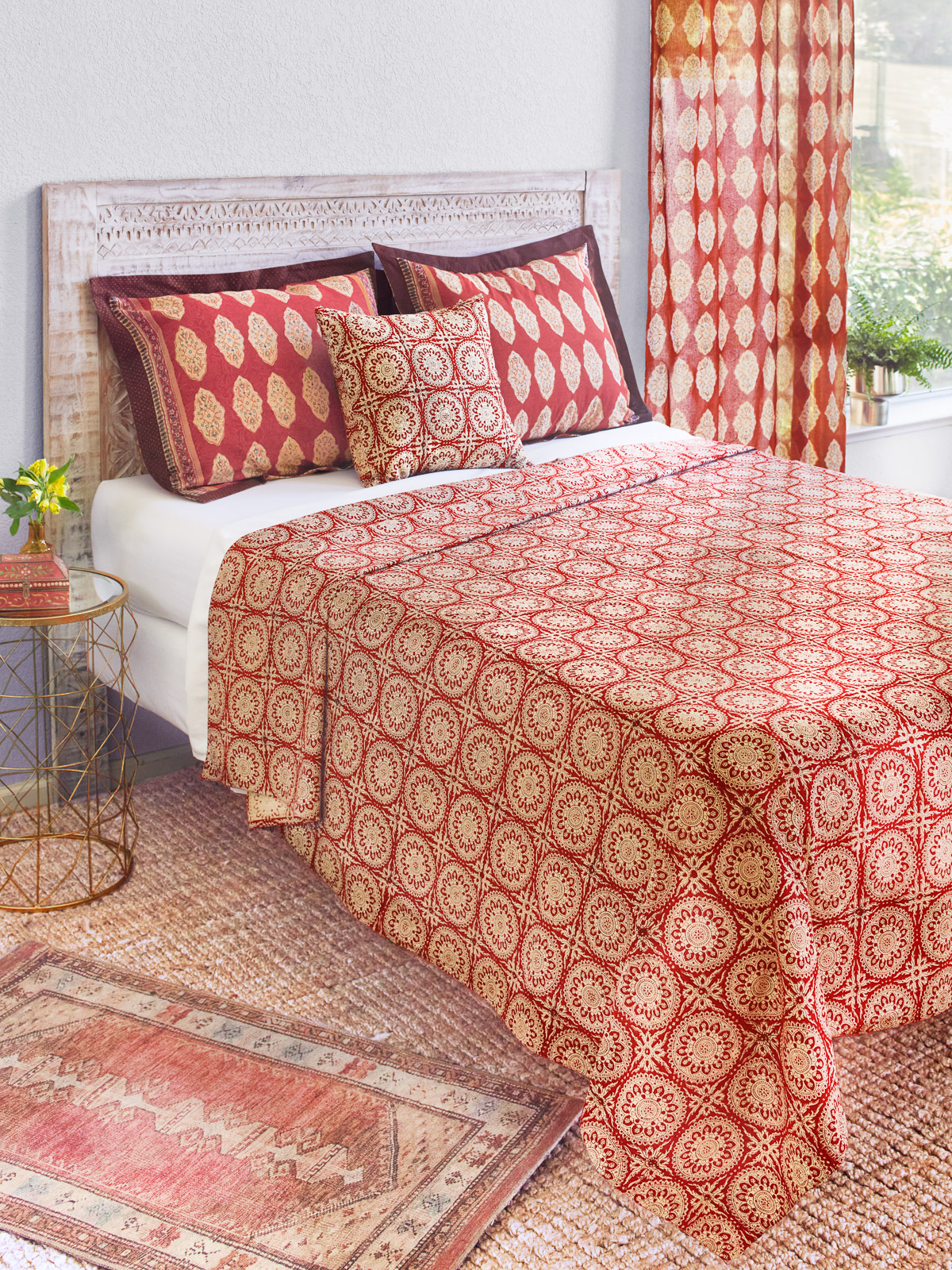 Spice Route (CP) ~ Red Mandala Sun Print Bedspread