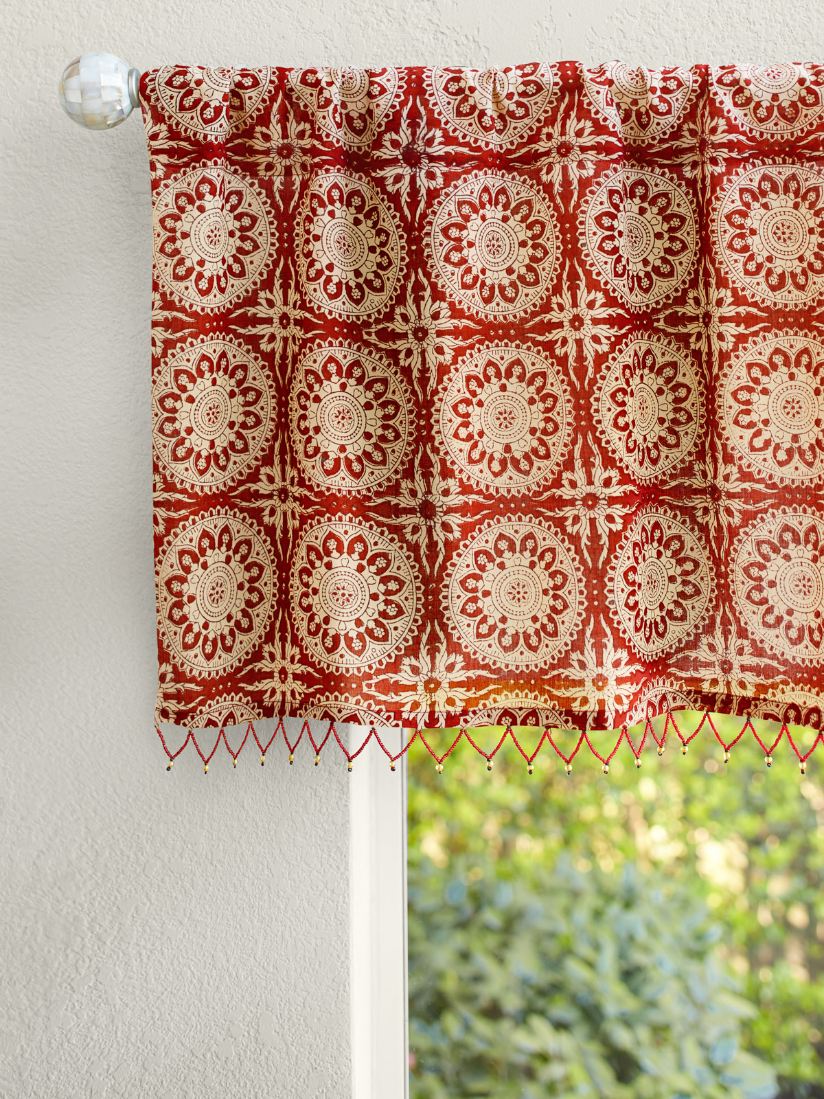 Spice Route (CP) ~ Red Mandala Sun Print Window Valance