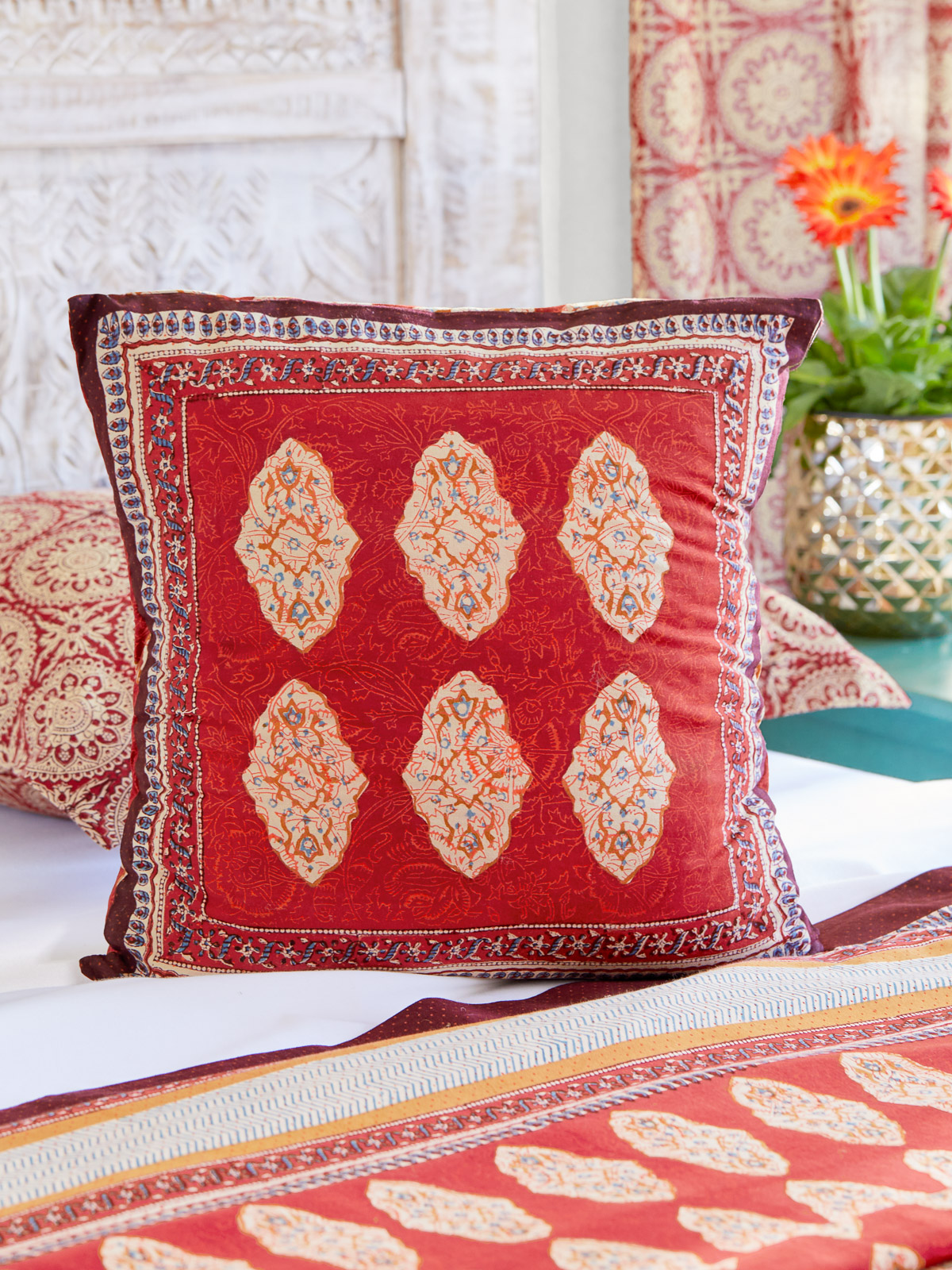 Spice Route ~ Red Orange Moroccan Indian Throw Cushion Cover