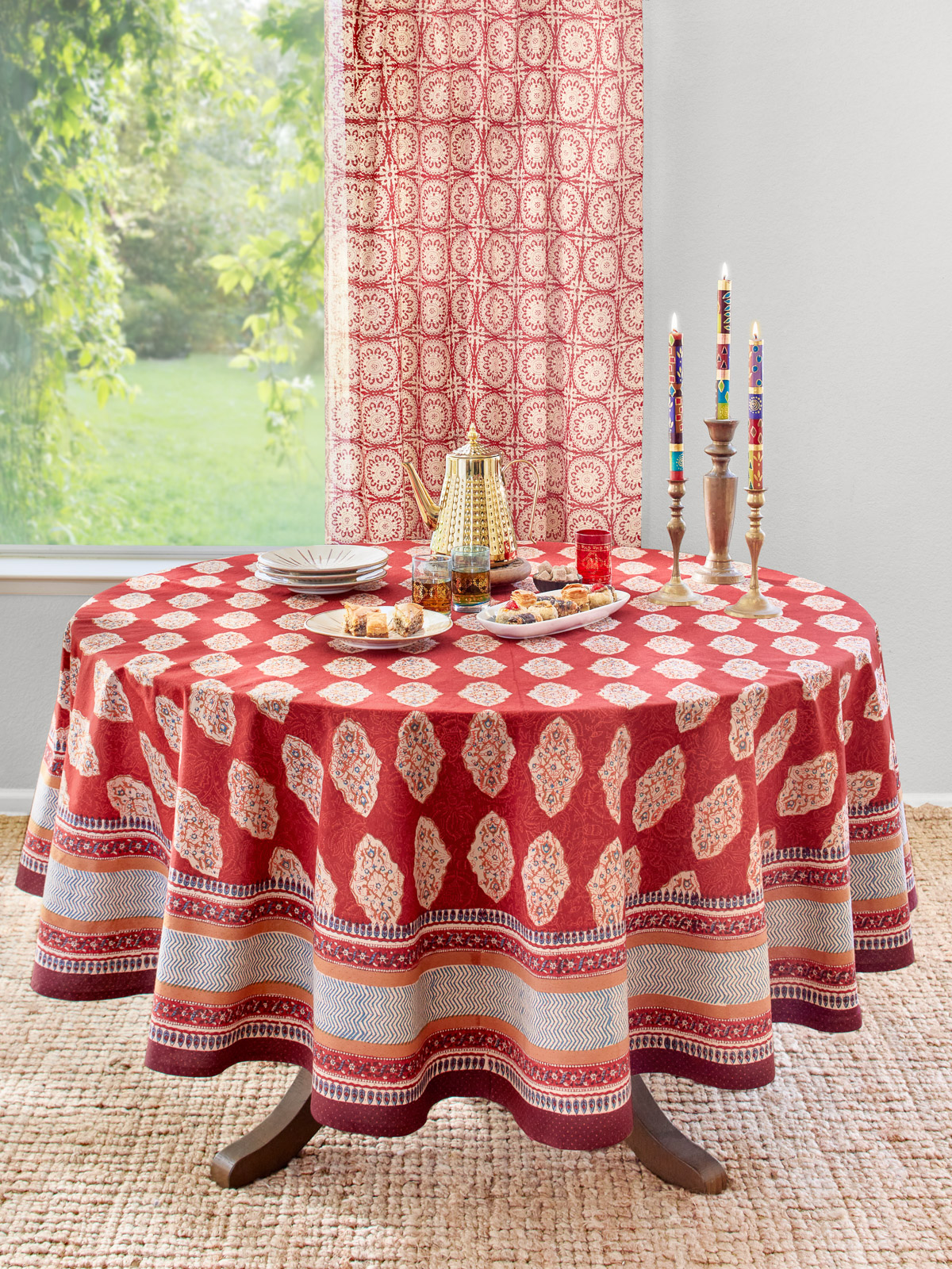 Spice Route ~ Red Orange Moroccan Indian Round Tablecloth