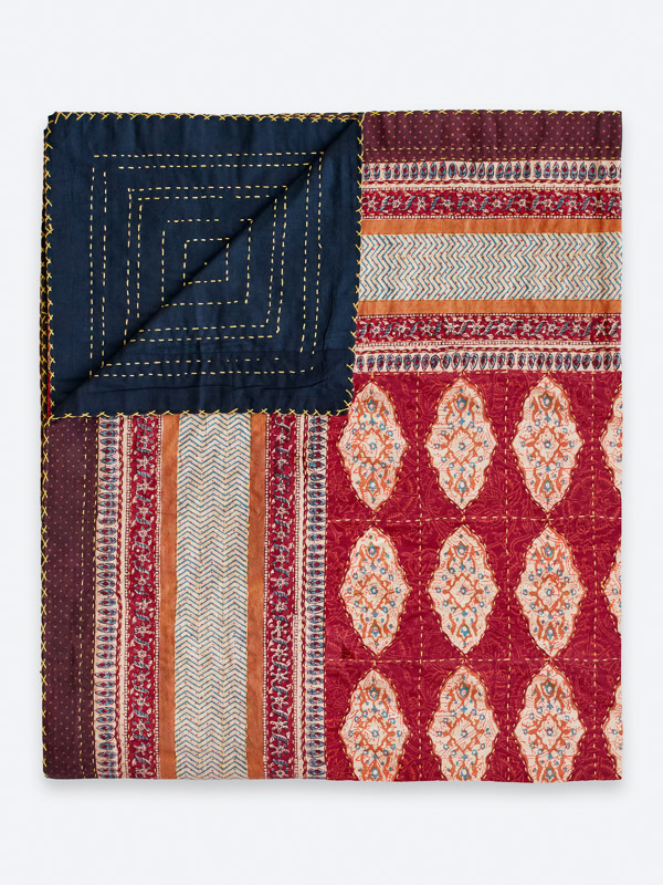 Spice Route ~ Red Orange Moroccan Quilted Bedspread