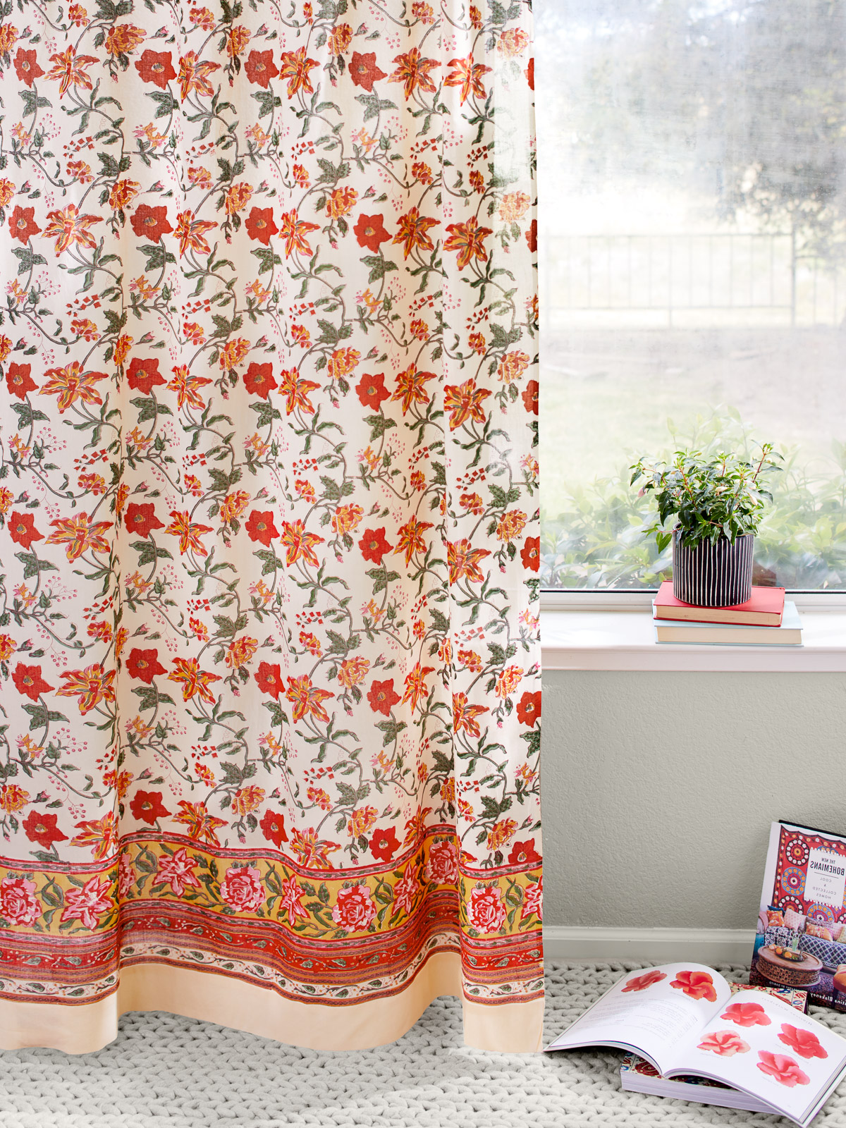 Tropical Garden ~ Country Cottage Floral Sheer Curtain Panel