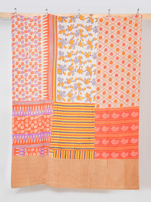 Apricot Blossom Garden King Kantha Quilt