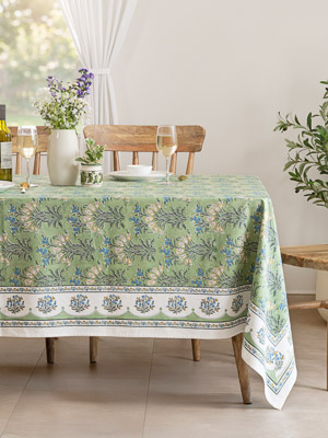Jardin des Tuileries ~ French Green Floral Cotton Tablecloth