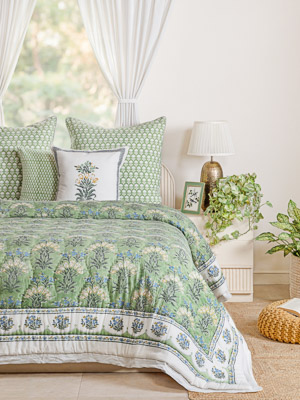 Jardin des Tuileries ~ French Green Floral Razai Quilt