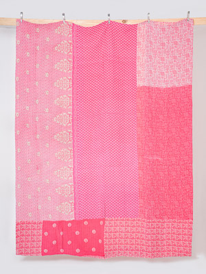 Rose Petal Courtyard King Kantha Quilt