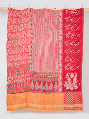 Crimson Marigold Bazaar King Kantha Quilt