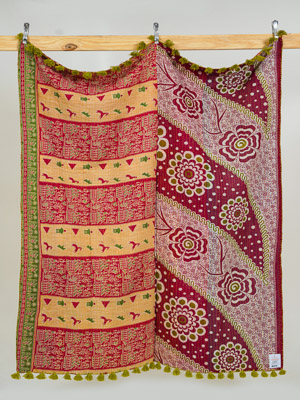 Ruby Wildflower Courtyard Kantha Throw
