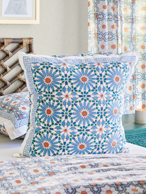 Mosaique Bleue - Sky ~ Modern Moroccan Tile Print Blue Euro Sham