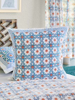 Mosaique Bleue - Sky (CP) ~ Boho Moroccan Tile Print Euro Sham