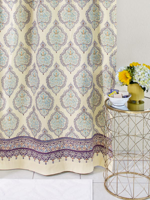 Morning Dew ~ Blue Yellow French Fair Trade Bath Shower Curtain