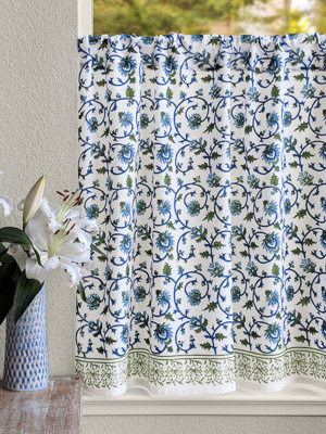 Moonlit Taj ~ Exotic Turquoise Floral Kitchen Curtain