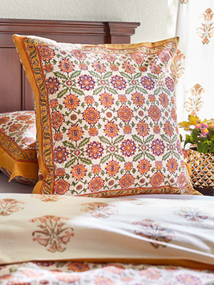 Orange Blossom ~ Persian Mediterranean Floral Print Euro Sham
