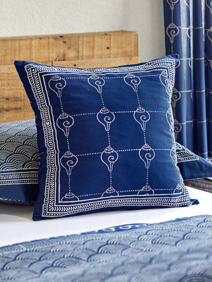 Pacific Blue (CP) ~ Rustic Navy Blue Ocean Oriental Throw Pillow