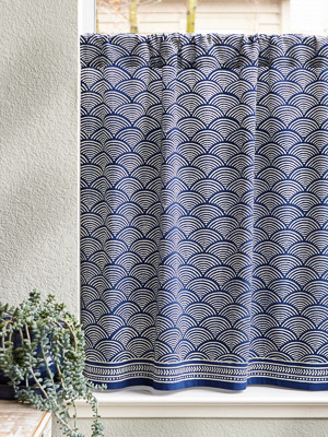 Pacific Blue ~ Rustic Navy Ocean Oriental Kitchen Curtain