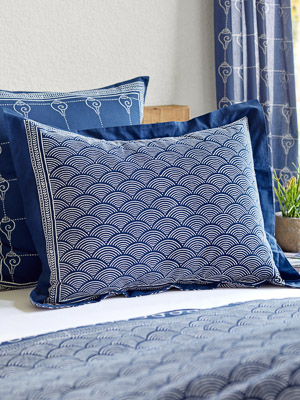 Pacific Blue ~ Rustic Navy Blue Ocean Oriental Asian Pillow Sham