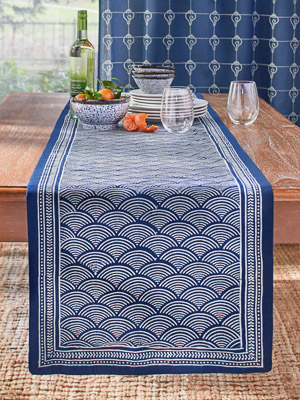 Pacific Blue ~Rustic Navy Blue Ocean Oriental Asian Table Runner