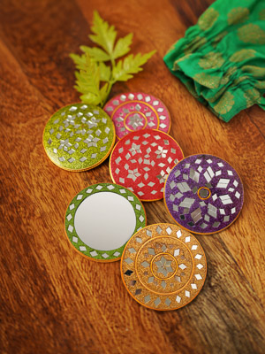 Opulent Reflections ~ Indian Pocket Mirrors, Assorted Set of 6