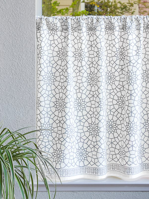 Royal Mansour Quartz ~ Moroccan Gray Trellis Kitchen Curtain
