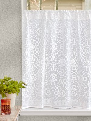 Royal Mansour ~ Moroccan White Lattice Trellis Kitchen Curtain
