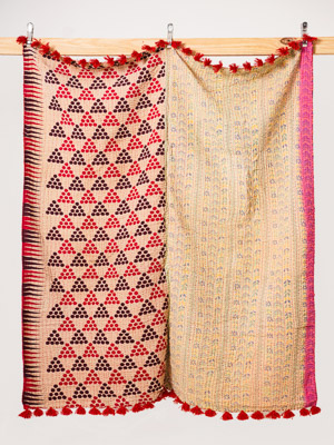 Berry Courtyard Mosaic Kantha Throw Quilt