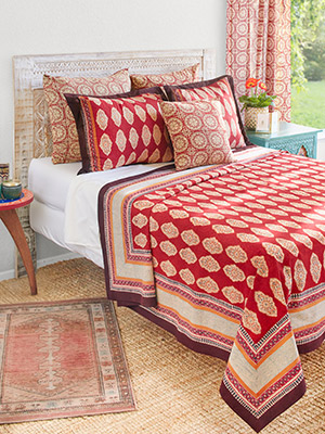 Spice Route ~ Red Orange Moroccan Indian Bedspread