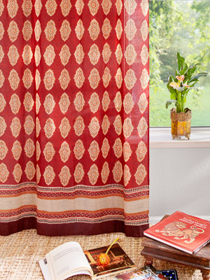 Spice Route ~ Red Orange Moroccan Indian Sheer Curtain Panel