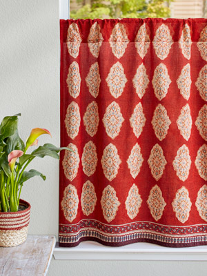 Spice Route ~ Red Orange Moroccan Indian Kitchen Curtain